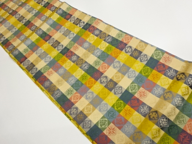 市松に草花模様織出し踊り帯